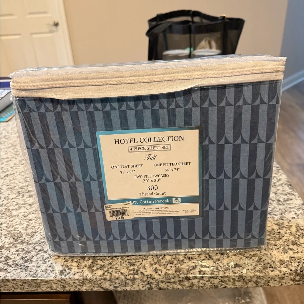Hotel Collection Blue Geometric Full Sheet Set